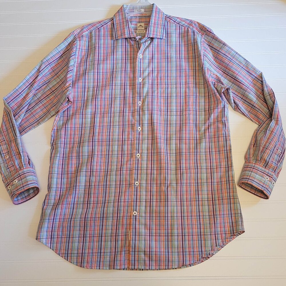 Peter Millar Shirt Mens Size Large Plaid Seaside Finish Long Sleeve Preppy
